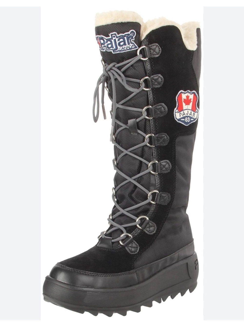 Pajar Women's Black Tall Lace-Up Winter Boot with Shearling Collar